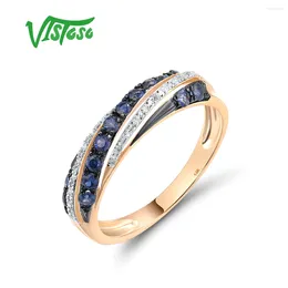 Cluster Rings VISTOSO Real 14K 585 Rose Gold Ring For Women Sparkling Diamond Delicate Wedding Engagement Gifts Fine Jewelry
