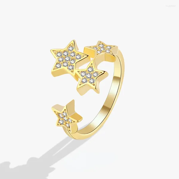 Bagues de cluster VOQ Argent Couleur réglable pour les femmes Star exquise Zircon Pentagram Cadeaux de fête Bijoux de mode