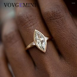 Anillos de racimo VOVGEMINI Marquesa Forma Moissanite Anillo de bodas 1.41 Fancy Gem 0.06ct Triángulo Corte 9k 14k 18k Joyas de oro para mujeres