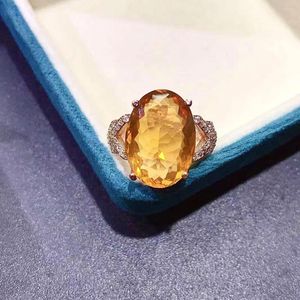 Bagues de cluster VVS Grade Naturel Citrine Bague en argent pour homme 12mm 16mm 6ct 925 Bijoux en cristal sterling