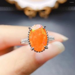 Cluster anneaux vvs anneau d'opale de feu orange rouge 925 argent sterling ovale 9x13 mm engagement naturel pour les femmes homme cadeau