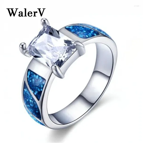 Cluster Anneaux Walerv Fashion Charme Imitation de haute qualité Fire bleu Opale Rhin blanc Rhin Crystal pour femmes bijoux