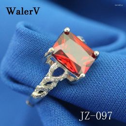 Cluster ringen Walerv voor vrouwen op maat gemaakt mode wit rood blauw groen kristal rechthoek zirkon open ring prom sieraden