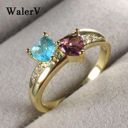 Cluster anneaux Wwurerv for women lovers mustom charme bijourie bijoux double amour forme de mer bleu violet en cristal gold rat de mariage or