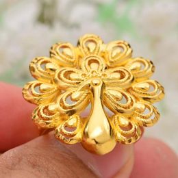 Cluster anneaux Wando Classic Gold Color Peacock Ring pour femmes filles de luxe bijoux de luxe Party redoutable de haute qualité Drop