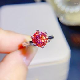 Bagues de Grappe Pastèque Rouge Moissanite Bague Argent Sterling 925 Belle Couleur Étincelante 1 2ct D VVS1