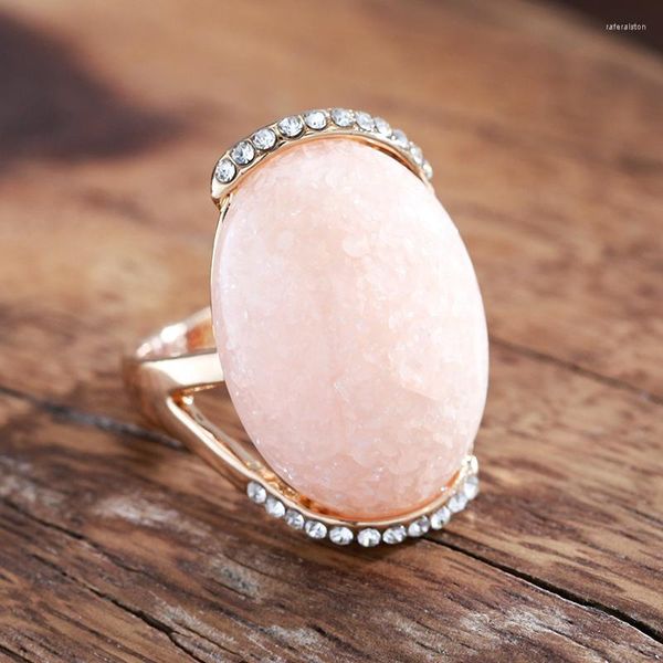 Anillos de racimo Wbmqda 585 Chapado en oro Cristal rosa Cielo estrellado Anillo grande para mujeres Tarnish Free Luxury Fashion Diseño creativo