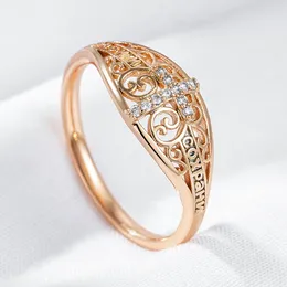 Cluster Ringen Wbmqda 585 Rose Goud Kleur Cross Hollow Ring Voor Vrouwen Met Witte Natuurlijke Zirkoon Hoge Kwaliteit Dagelijks Fijne sieraden