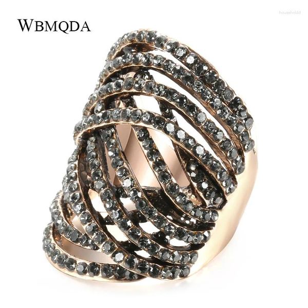 Anillos de racimo Wbmqda lujo punk anillo grande geométrico cruz gris cristal mujeres accesorios de fiesta color oro vintage joyería de boda regalo