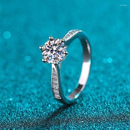 Cluster ringen weaiiny Classic 1 Moissanite Diamond Ring S925 Sterling Silver Woman D Kleurvoorstel Imitatie