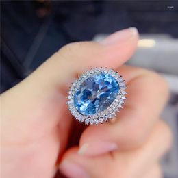 Bagues de cluster WEAINY Bague topaze bleue exquise Environ 9 S Gemstone Real S925 Sterling Silver Birthstone Engagement