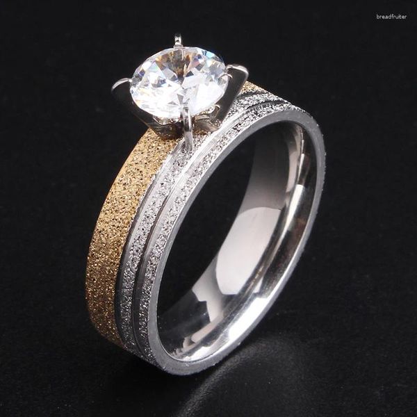 Anillos de racimo Boda 6 mm Color oro Plata Colory Stripe Scrub Zircon 316L Acero inoxidable para hombres Mujeres al por mayor