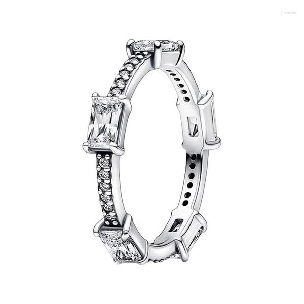 Anillos de racimo Alianzas de boda Barras rectangulares Pila de dedo para mujeres Joyería de plata esterlina 925 Marquise redonda Pera Pave Clear CZ Wishbone