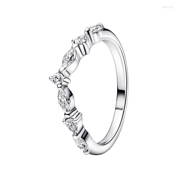 Bagues De Grappe Bandes De Mariage Intemporel Wish Stack Doigt Pour Les Femmes Wishbone Argent 925 Bijoux Rond Marquise Poire Alternatif Clair Zircons