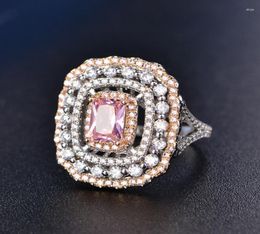 Cluster Anneaux Mariage pour les femmes S925 Sterling Fine Bijoux Pink Square Luxury Rague Bridal Engagement Rinngen Accessoires 6802166