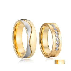 Anillos de racimo Conjuntos de anillos de boda para hombres y mujeres Matrimonio Aniversario Alianza Amantes Chapado 18K S Oro Acero inoxidable Pareja Gota Dhlcz