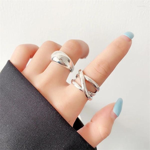 Anillos de racimo WEDHOC 925 plata esterlina suave brillante onda geométrica cruz anillo de apertura redimensionable para mujeres joyería de lujo fiesta cumpleaños