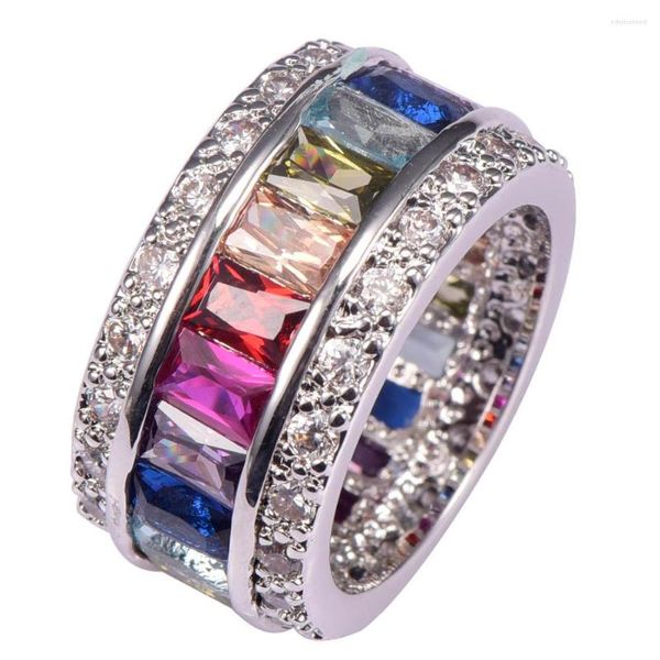 Bagues en grappe Weinuo Multi Color Crystal Zircon Ring 925 Sterling Silver Wholesale Retail Sell For Women Taille 6 7 8 9 10 11 12