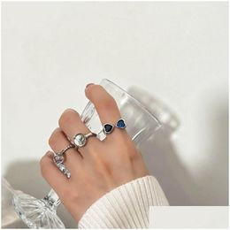 Anillos de clúster Weiyue S925 Sterling Sier Azul Zircon Ring Femenino Retro Fashion Heavy Industria Open Hip Hop Fiesta de regalo Delive DH1RR