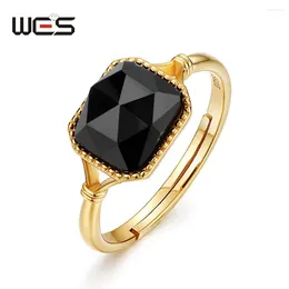 Cluster Anneaux Wes Gold Placing Natural Stone 8 7 mm Black Agate Ring S925 Silver For Women Party Anniversary Gift Fine Jewelry Trendy