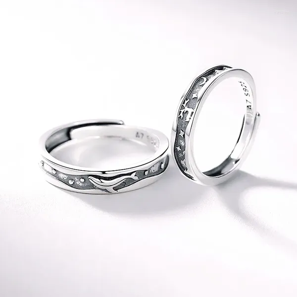 Anillos de racimo Ballena Elk Dulce Romántico Regalo del Día de San Valentín Color Plata Anillo de apertura redimensionable para mujeres Joyería de moda