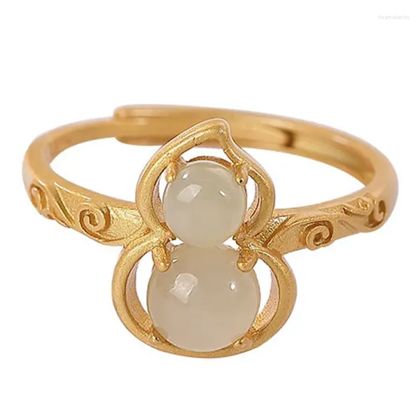 Anillos de racimo Blanco Jade Calabaza Joyería Encantos 925 Regalos de plata Accesorios chinos Natural Lujo Piedra preciosa Amuleto Anillo ajustable Mujeres