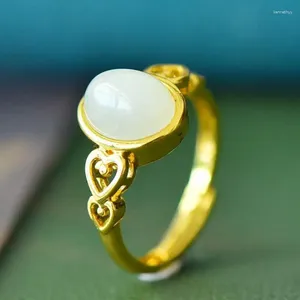 Cluster Ringen Witte Jade Ring Vrouwen Fijne Sieraden Echte Tian Jades Nefriet Hart Verstelbare Natuursteen Sieraden Accessorie