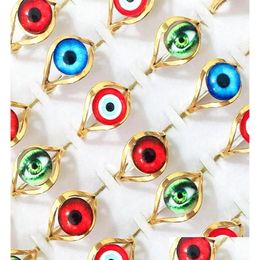 Cluster Ringen Hele 36 Stuks Goud Devil039S Oog Roestvrij Stalen Ringen Gothic Punk Kwade Oogbol Retro Mannen Vrouwen Kind Geschenken Jewelry2029293 Dh1Nx