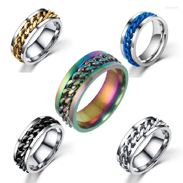 Anillos de clúster al por mayor 100pcs/lote 316l acero inoxidable para hombres para joyas de moda de la cadena de hileno de wpmen joyería doble giratriz rotatable favor