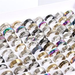 Cluster ringen groothandel 100pcslot mode roestvrijstalen liefdesstreep ringen sieraden voor vrouwen mannen mix stijl 220922