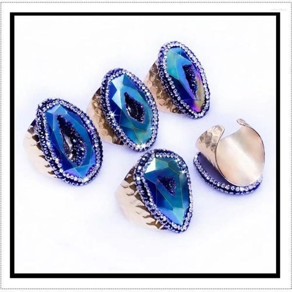 Bagues de cluster en gros 12pc / lot style naturel agatess cristal anneau pierre brute irrégulière femmes avec taille libre d'or