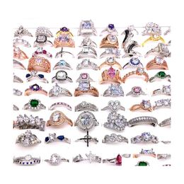 Anneaux de cluster En gros 30pcs / lot femmes strass cristal zircon pierre bijoux bague couple cadeaux bandes de mariage mélanger styles mode dhzoy