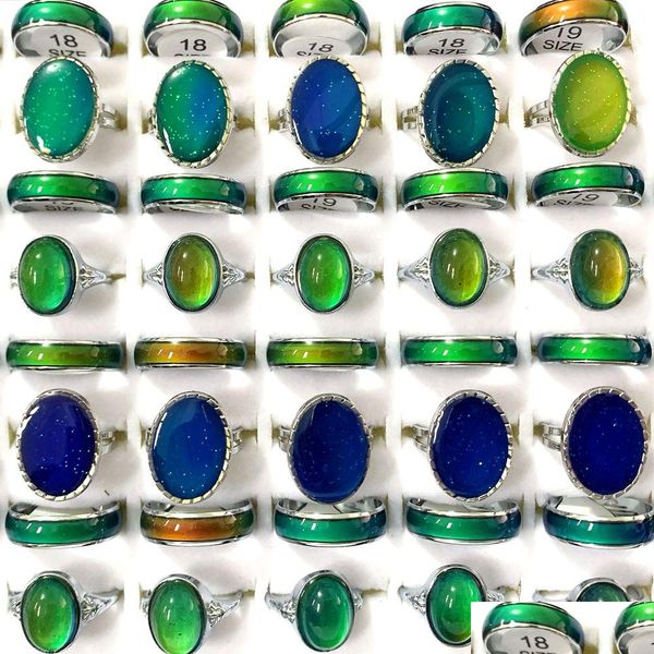 Anillos de racimo Venta al por mayor 36 Temperatura emocional Estado de ánimo Cambio de color Mezcla de piedras preciosas Amigo Fiesta Regalos Mujeres Hombres Joyería Dhgarden Dhsy1