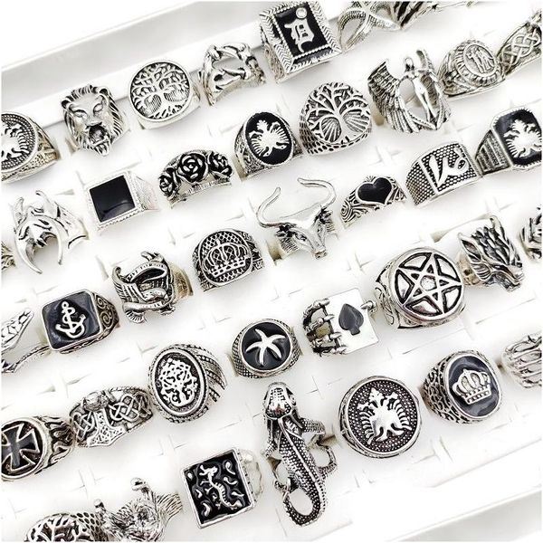 Cluster anneaux en gros 50pcs / lot punk gothic couronne ag pour hommes et femmes mix styles glaçage noir