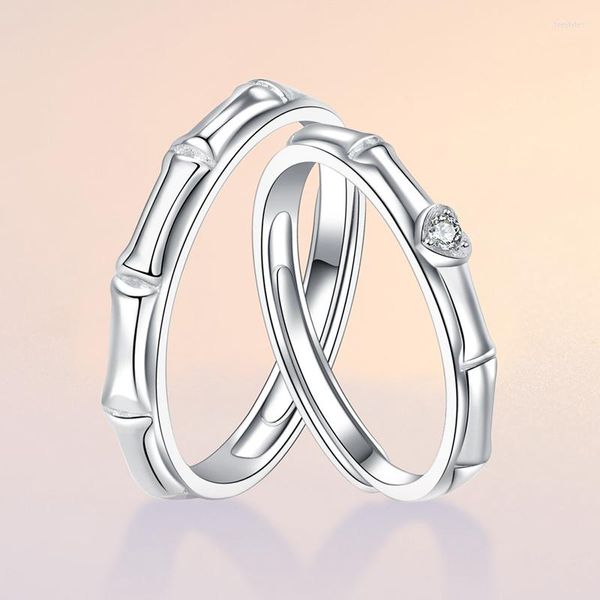 Anillos de racimo al por mayor 925 anillo de plata esterlina ajustable pareja de bambú para mujeres hombres fiesta de boda accesorios de joyería fina regalos