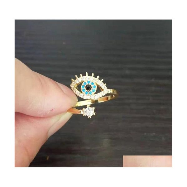 Cluster anneaux en gros anneau ajusté pour les femmes rose gold couleur bleu cristal mal œil de mariage bijoux filles fêtard sague tendance fas dhrhy