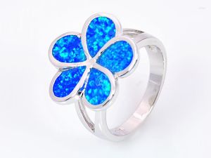 Anillos de clúster moda minorista al por mayor Fina azul/blanco Opal 925 Joyería Sterling Sliver para mujeres RAL152503