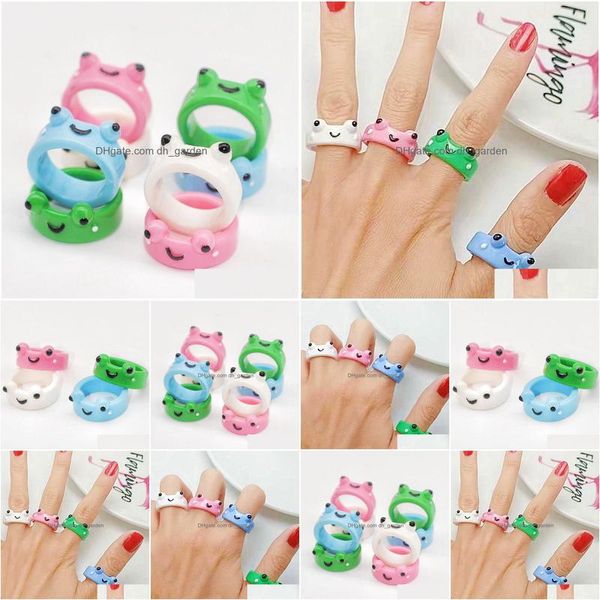 Anillos de racimo Venta al por mayor Bk 30 Unids Lindo Dibujos animados Simle Rana Resina Acrílico Para Mujeres Niño Colorf Joyería de Moda Regalos de Fiesta Ac Dhgarden Dh3R6