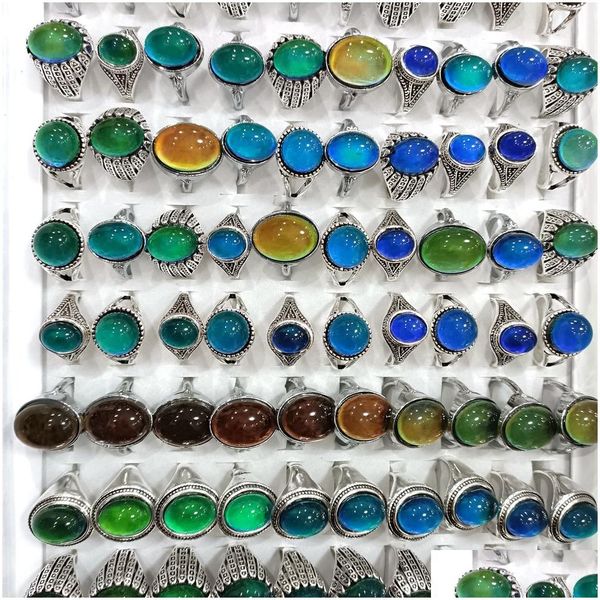 Anillos de racimo al por mayor Bk Lotes 50 unids Mti-Styles Top Mix Mood Ring Control de temperatura Cambio de color Vintage Hombres Mujeres Jewe Dhgarden Dh4Yl