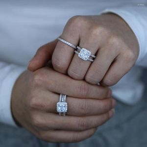 Clusterringen Groothandel Fabrieksprijs 925 Sterling Zilveren Cz Trouwring Set Met Rhodium Plated Brede Band Vrouwen Vinger Sieraden