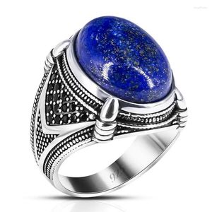 Anillos de racimo al por mayor genuino 925 anillo de plata esterlina natural lapis azul piedra hecha a mano vintage turco unisize ajustable para hombre