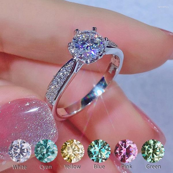 Bagues de grappe en gros bague Moissanite 6.5-8mm 1ct 2ct couleur bleu rose jaune vert Cyan S925 bijoux en argent diamants en vrac pierre