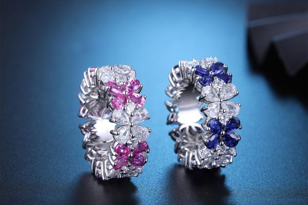 Cluster Rings Prix de gros Lab Grown Blue Pink Gemstone 4.95ct Forme de poire en argent sterling 925 Bague de fiançailles Bijoux de mode 2023Cluster