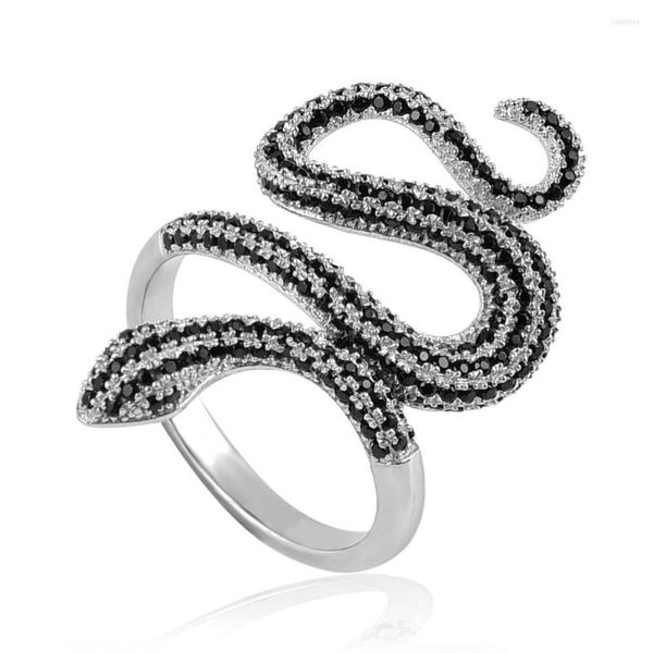 Bagues de cluster prix de gros femmes serpent argent 925 cubique zircone bijoux plaqué rhodium Hip Hop anneau pour femmes Zircon