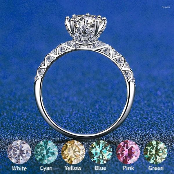Bagues de cluster en gros véritable bague de moissanite 1 design rétro bleu vert rose rouge cyan jaune diamant argent sterling pour femmes bijoux