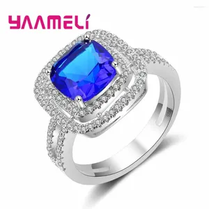 Cluster anneaux en gros de forme carrée doigt bleu vif bleu mosaïque cube zircon usine prix 925 sterling argent