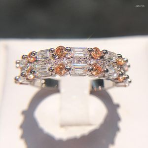 Anillos de racimo, venta al por mayor, joyería YaYI, moda, corte princesa, 2CT, Zirconia cúbica blanca, Color plata, compromiso, boda, fiesta, amantes, corona