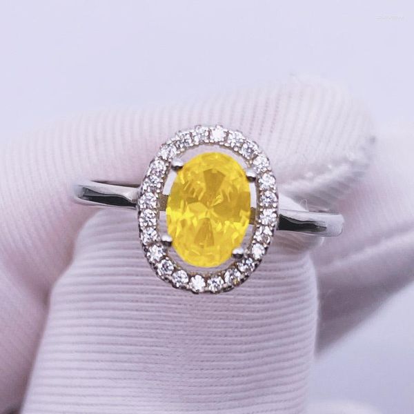 Bagues de cluster en gros jaune pierre précieuse bague d'ouverture réglable coupe ovale synthétique yttrium aluminium grenat YAG S925 argent sterling