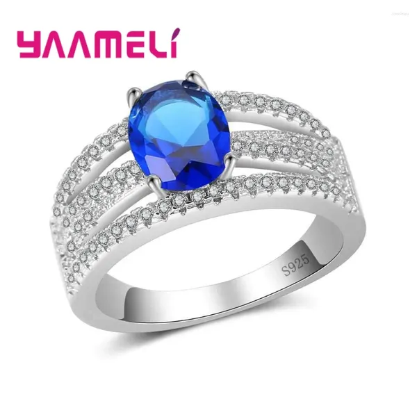 Anillos de racimo ancho 925 joyería de plata esterlina incrustación brillante circonio cúbico para mujeres banda de compromiso de boda