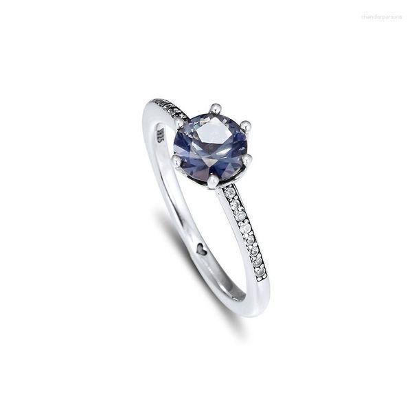 Anillos de racimo invierno azul CZ corona brillante para mujer moda 925 joyería de plata esterlina accesorios de cristal femenino niñas